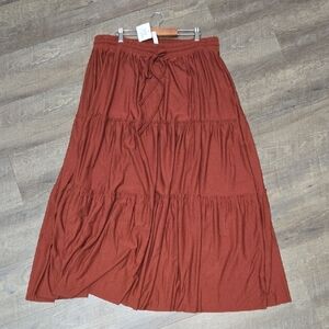 Plus Sized Chic Terracotta Tiered Maxi Skirt